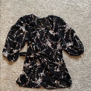 Express Floral Black Wrap Top